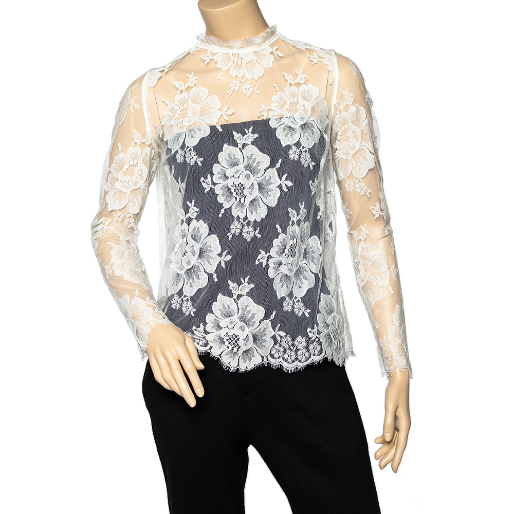 luxury-women-stella-mccartney-used-clothes-p500809-004-2 Stella McCartney White Lace Fringed Sheer Top S