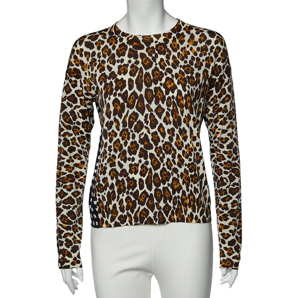 luxury-women-stella-mccartney-used-clothes-p506148-007-2 Stella McCartney White Leopard And Check Print Wool Long Sleeve Sweater M