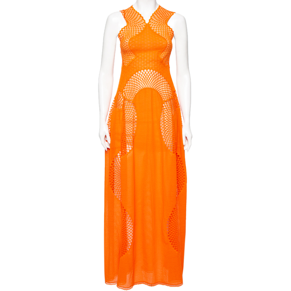 luxury-women-stella-mccartney-used-clothes-p563327-002-2 Stella McCartney Orange Lace & Mesh Inset Sleeveless Maxi Dress XS