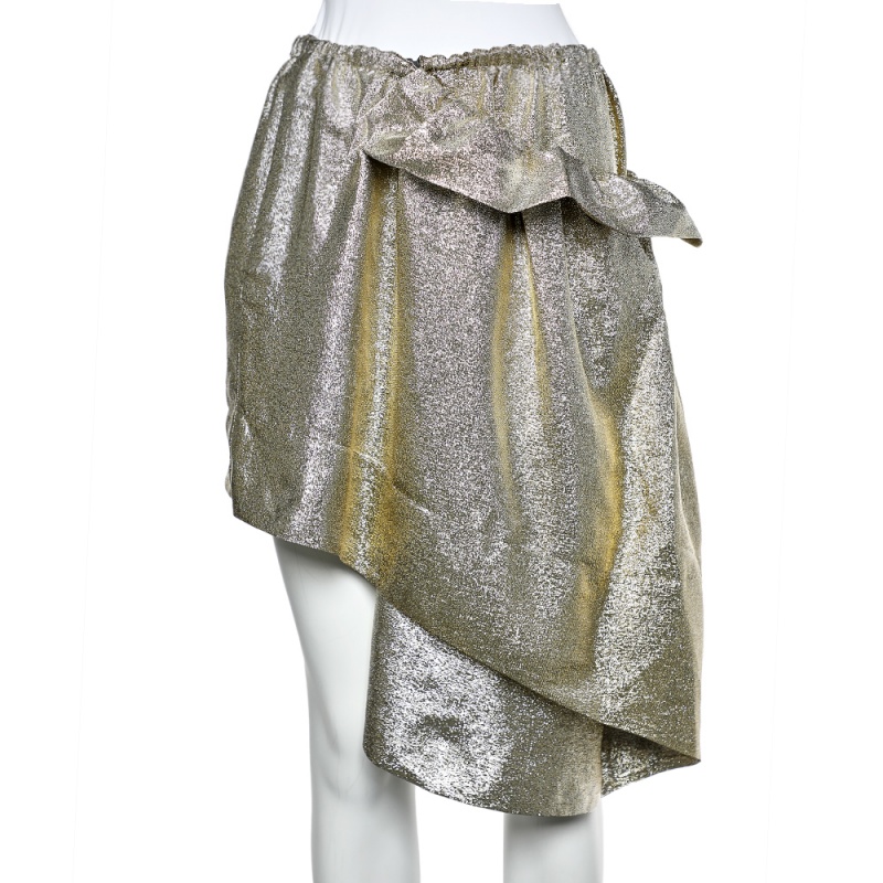 luxury-women-stella-mccartney-used-clothes-p574809-1643534742-007-2 Stella McCartney Gold Lurex Gathered Brynn Asymmetric Skirt M