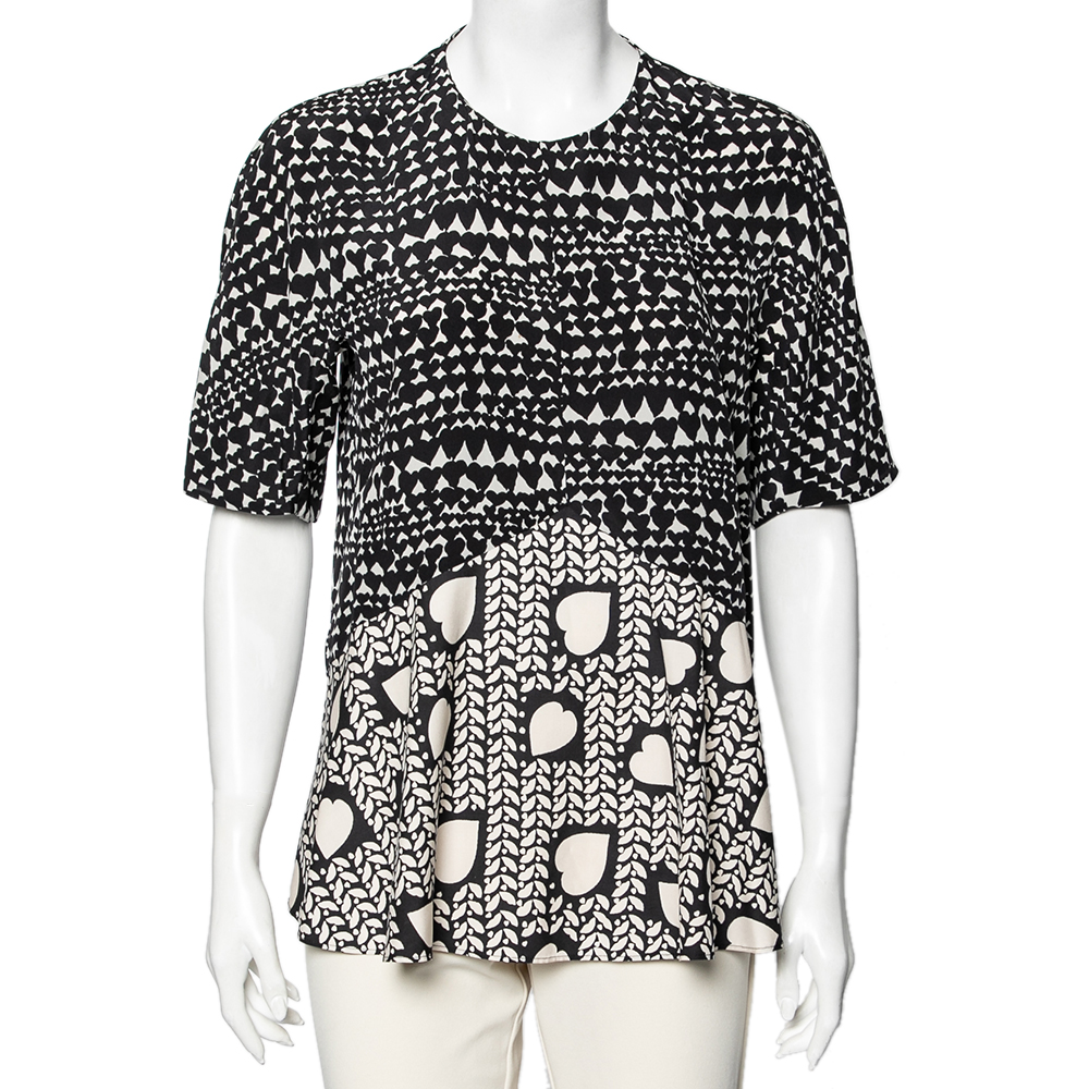luxury-women-stella-mccartney-used-clothes-p591876-008-2 Stella McCartney Monochrome Heart Printed Silk Flounce Top M