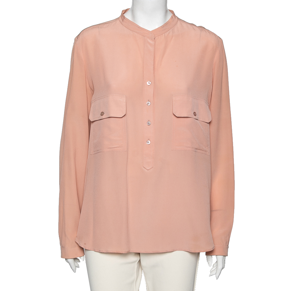 luxury-women-stella-mccartney-used-clothes-p614109-003-1 Stella McCartney Peach Silk Pocket Detail Blouse L