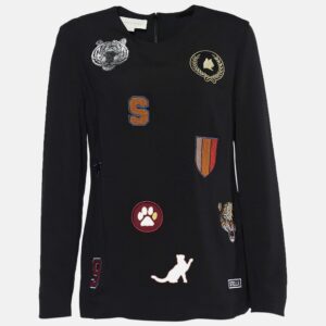 Stella McCartney Black Crepe Patch Detail Long Sleeve Top S