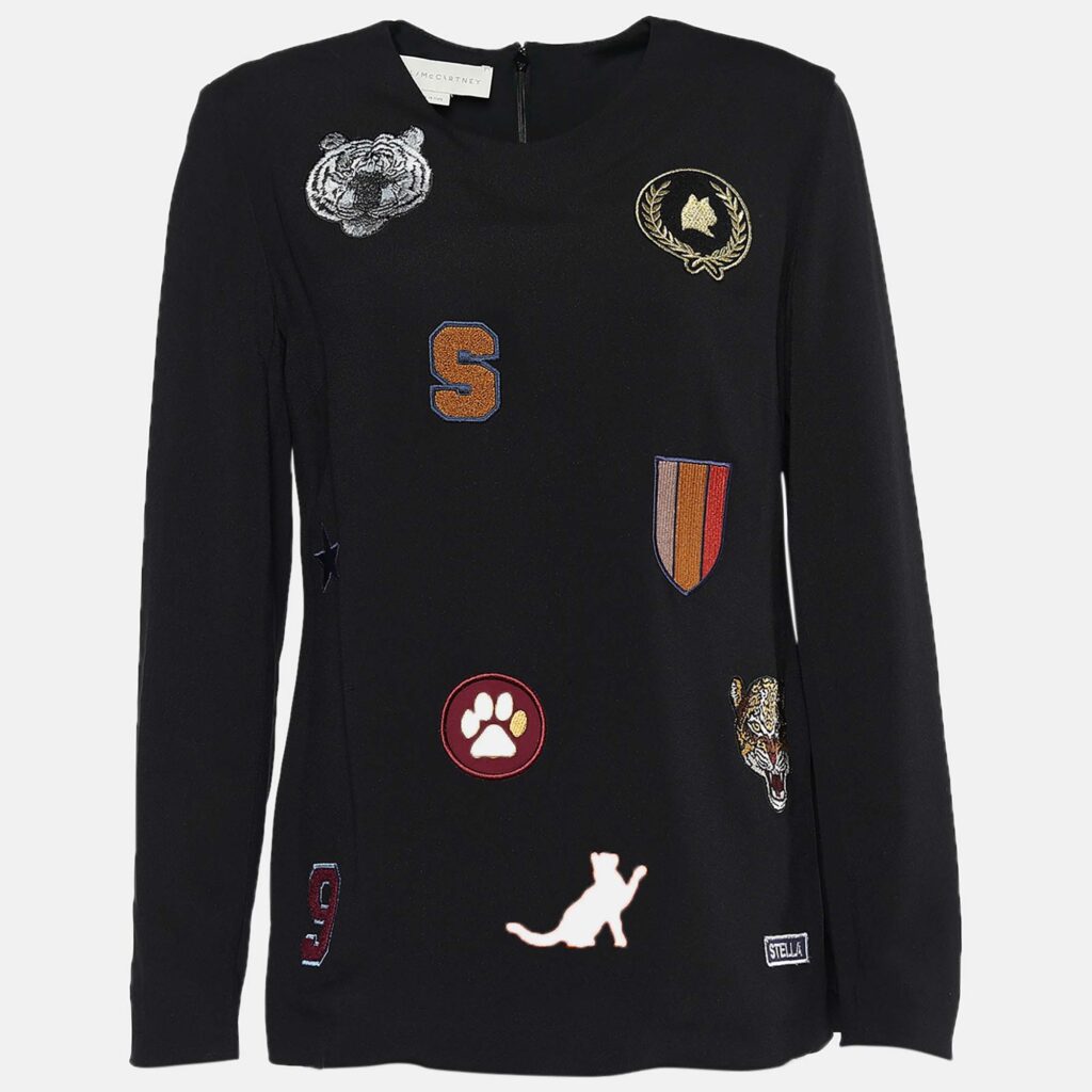 luxury-women-stella-mccartney-used-clothes-p631610-007-2 Stella McCartney Black Crepe Patch Detail Long Sleeve Top S
