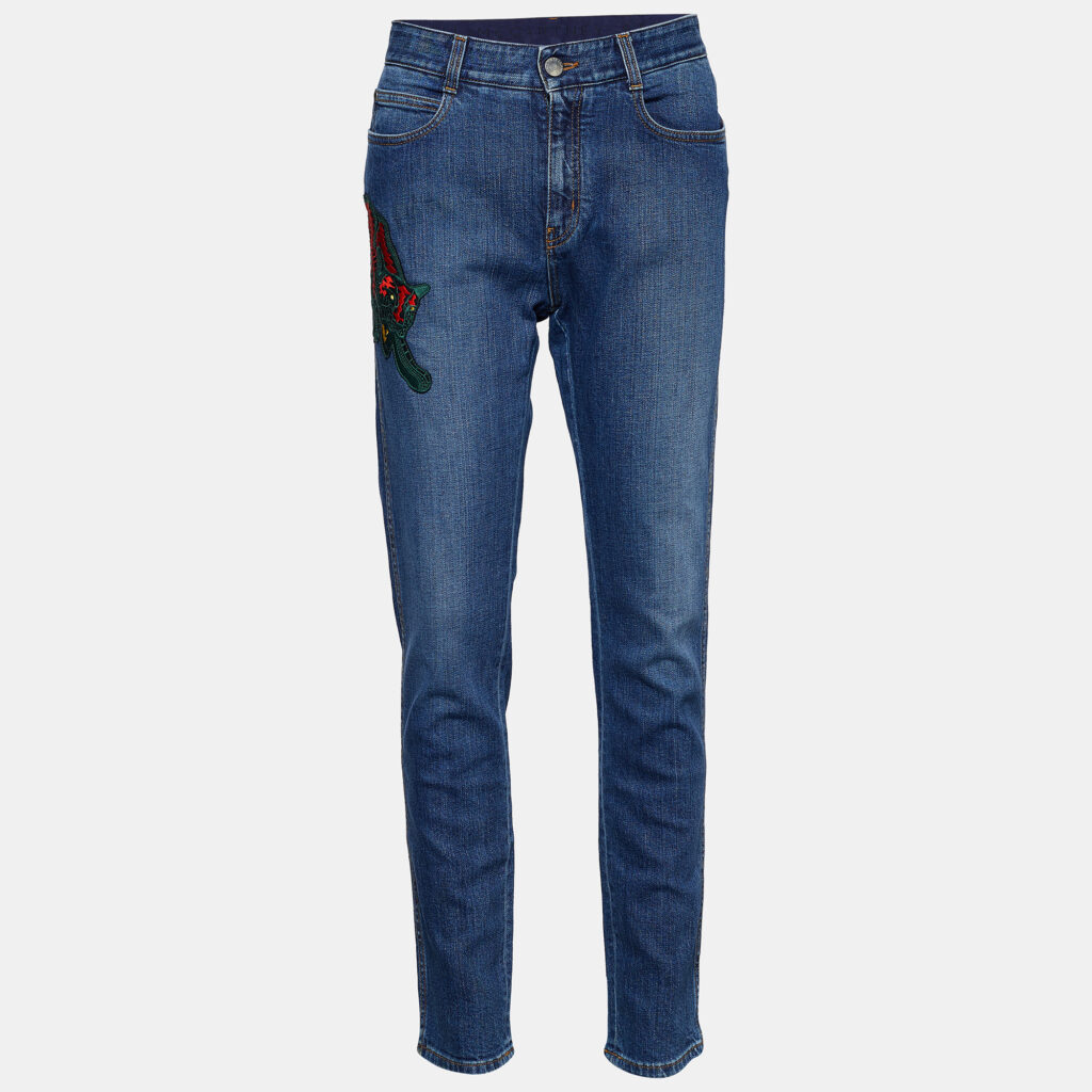 luxury-women-stella-mccartney-used-clothes-p714724-003 Stella McCartney Navy Blue Wild Cat Embroidered Tapered Jeans M
