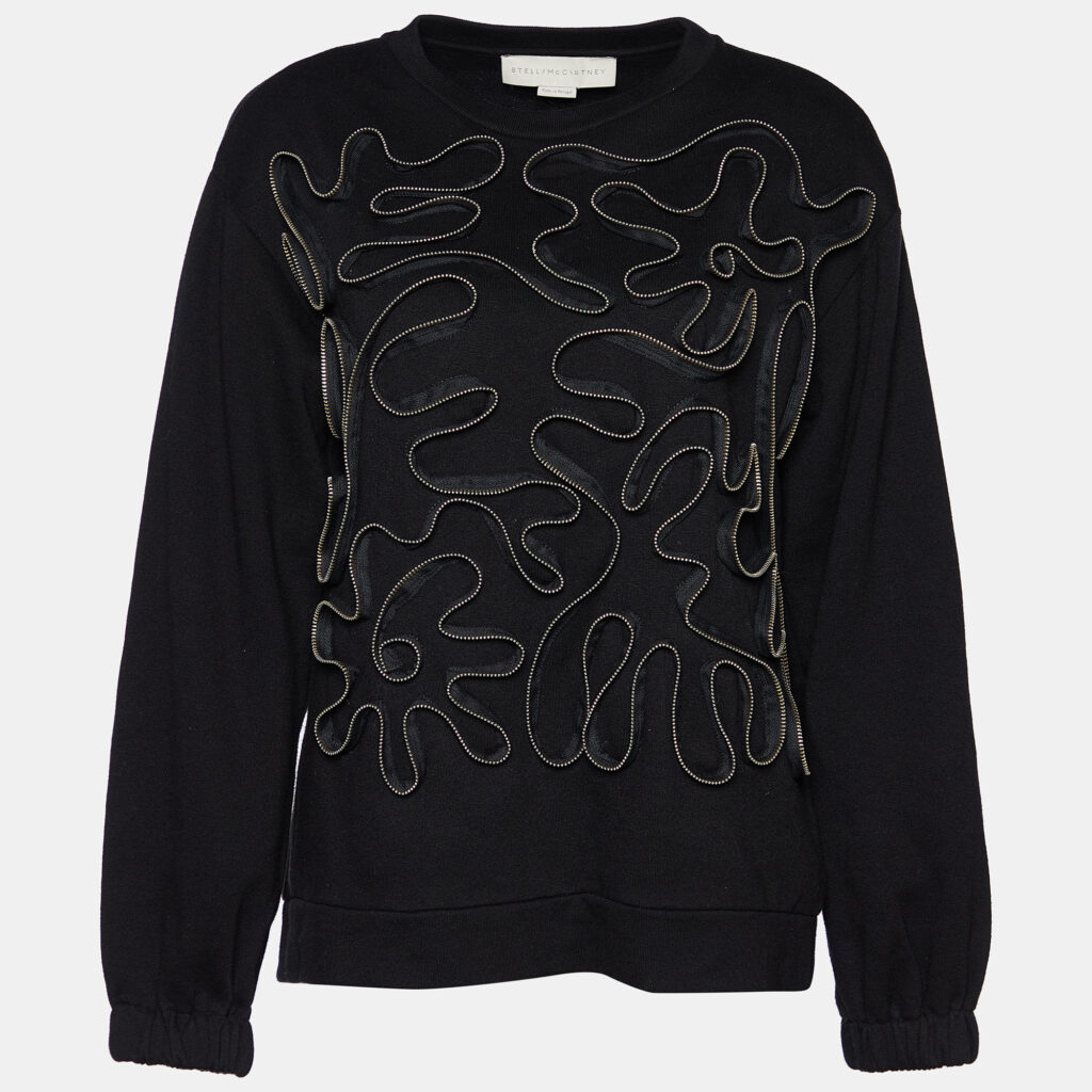 luxury-women-stella-mccartney-used-clothes-p764322-007 Stella McCartney Black Zipper Squiggle Cotton Knit Sweatshirt XS