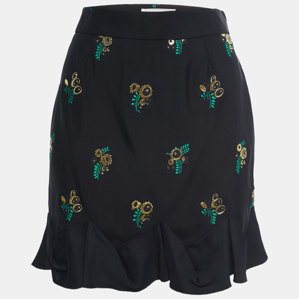 luxury-women-stella-mccartney-used-clothes-p768951-007 Stella McCartney Black Patterned Crepe Ruffle Trimmed Skirt S
