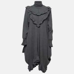 Stella McCartney Grey Wool High Neck Ruffled Sweater Dress S