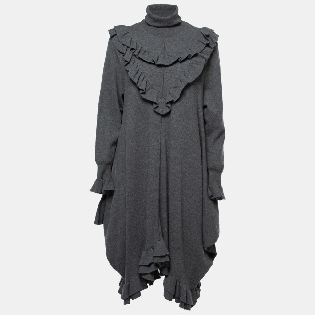 luxury-women-stella-mccartney-used-clothes-p793885-001 Stella McCartney Grey Wool High Neck Ruffled Sweater Dress S