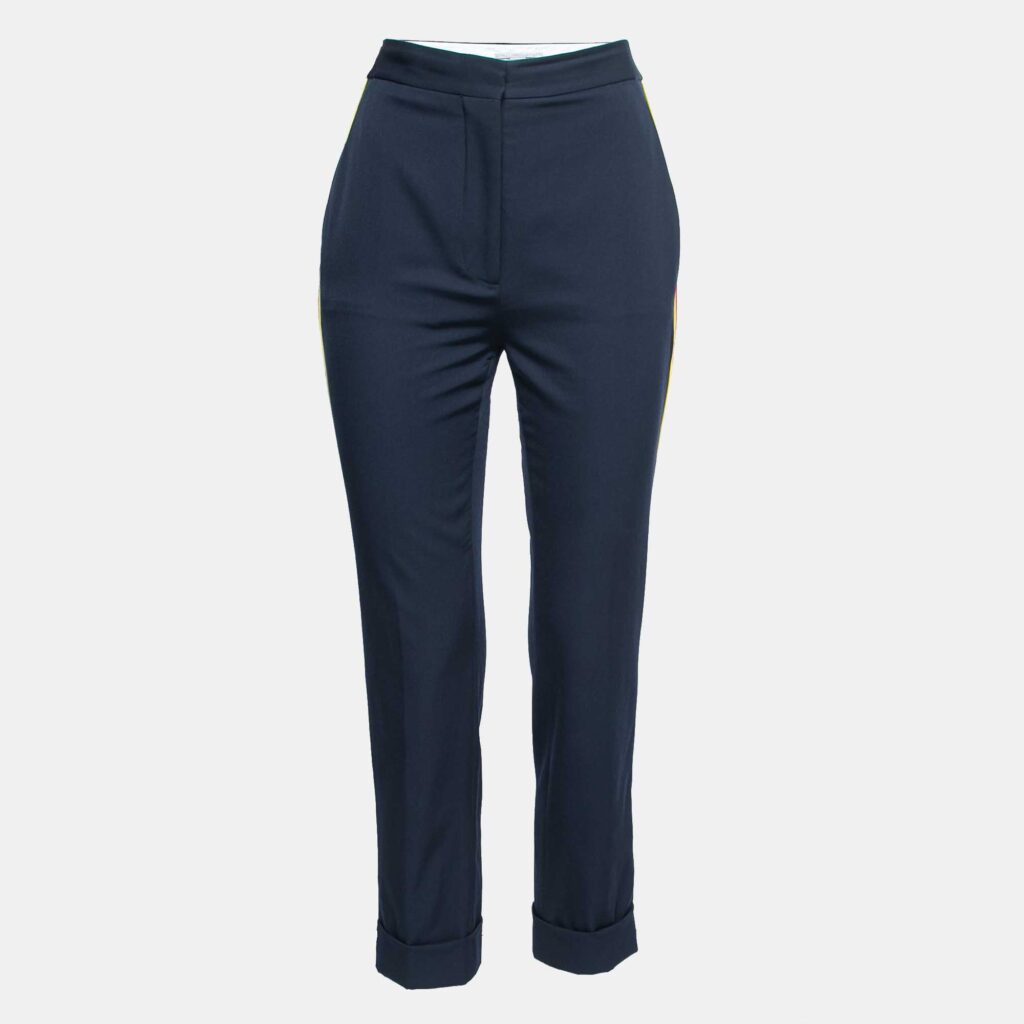 luxury-women-stella-mccartney-used-clothes-p798285-002 Stella McCartney Navy Blue Crepe Wool Side Stripe Detail Trousers S