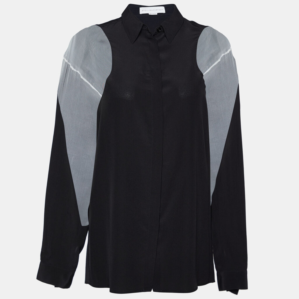 luxury-women-stella-mccartney-used-clothes-p806182-001 Stella McCartney Black Silk Contrast Detail Button Front Shirt S