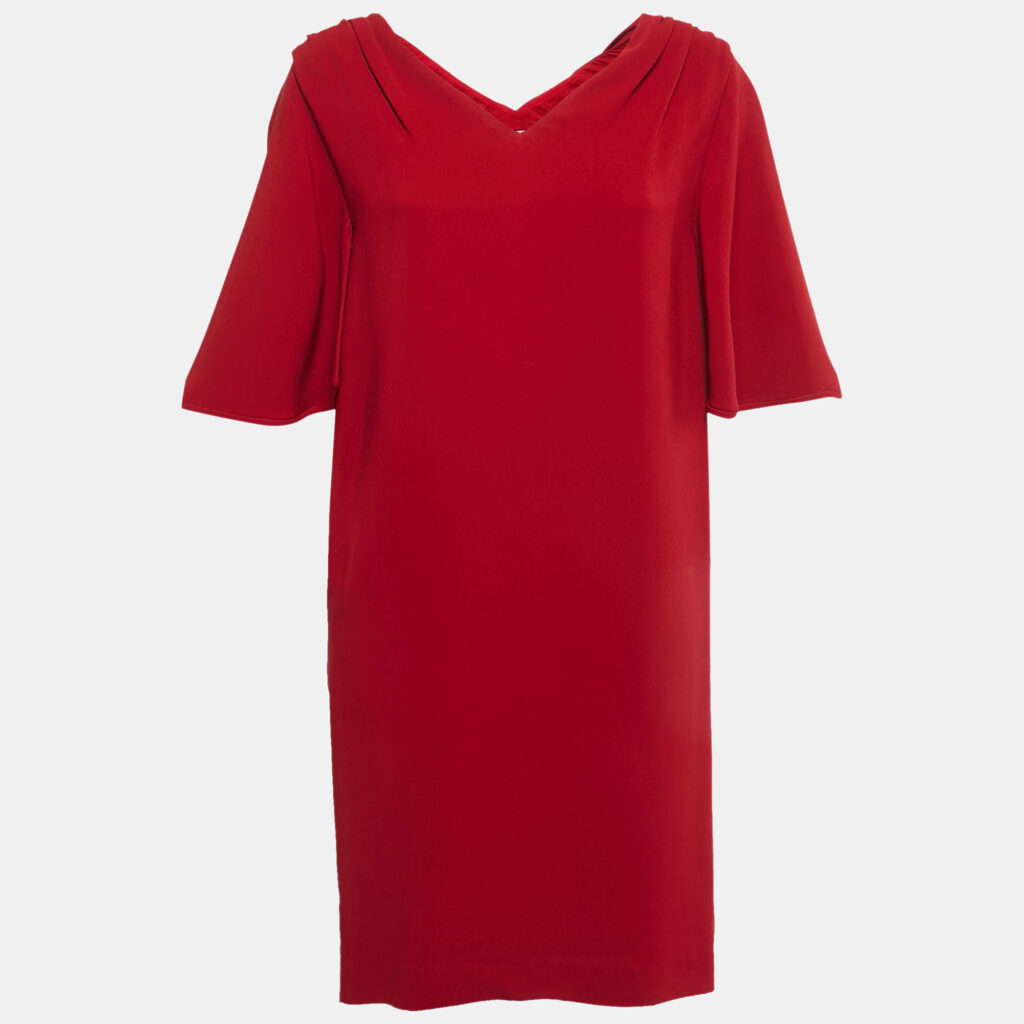 luxury-women-stella-mccartney-used-clothes-p821348-001 Stella McCartney Red Crepe Gathered Shoulder Shift Dress S