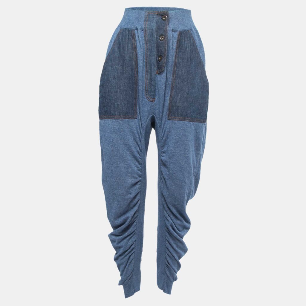luxury-women-stella-mccartney-used-clothes-p860809-002 Stella McCartney Blue Knit Ruched High Waist Pants XS