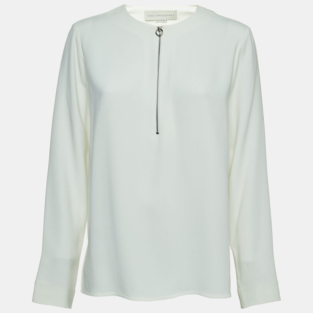 luxury-women-stella-mccartney-used-clothes-p912684-006 Stella McCartney Off White Crepe Long Sleeve Blouse S