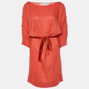 Stella McCartney Orange Silk & Wool Buttoned Sleeve Belted Dress XS