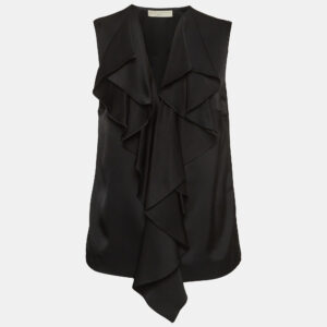 Stella McCartney Black Silk Ruffle Sleeveless Top M