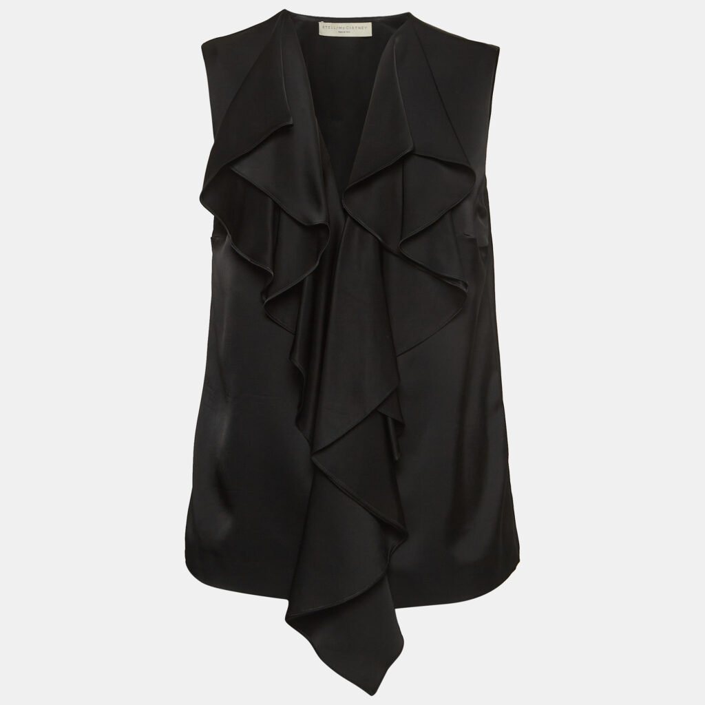 Stella McCartney Black Silk Ruffle Sleeveless Top M