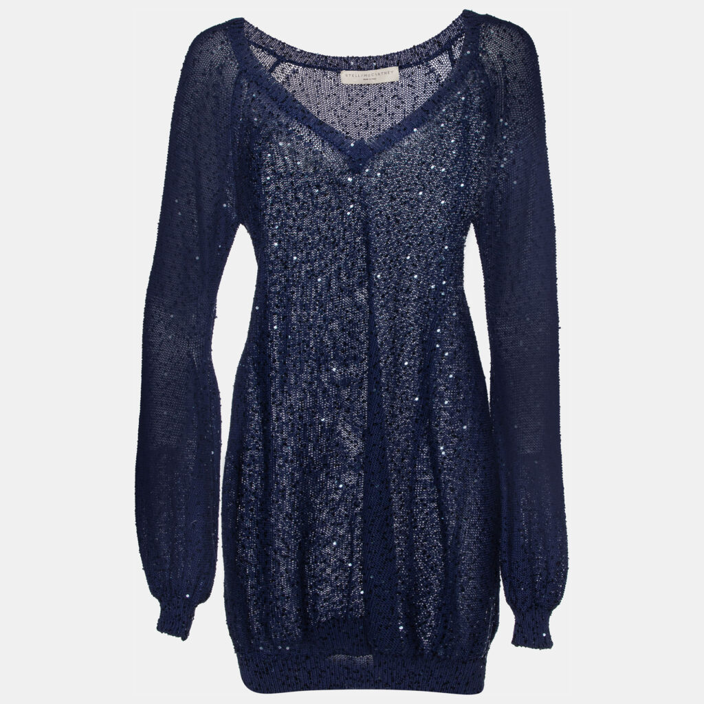 luxury-women-stella-mccartney-used-clothes-p979585-003 Stella McCartney Navy Blue Sequined Cotton Knit Jumper M