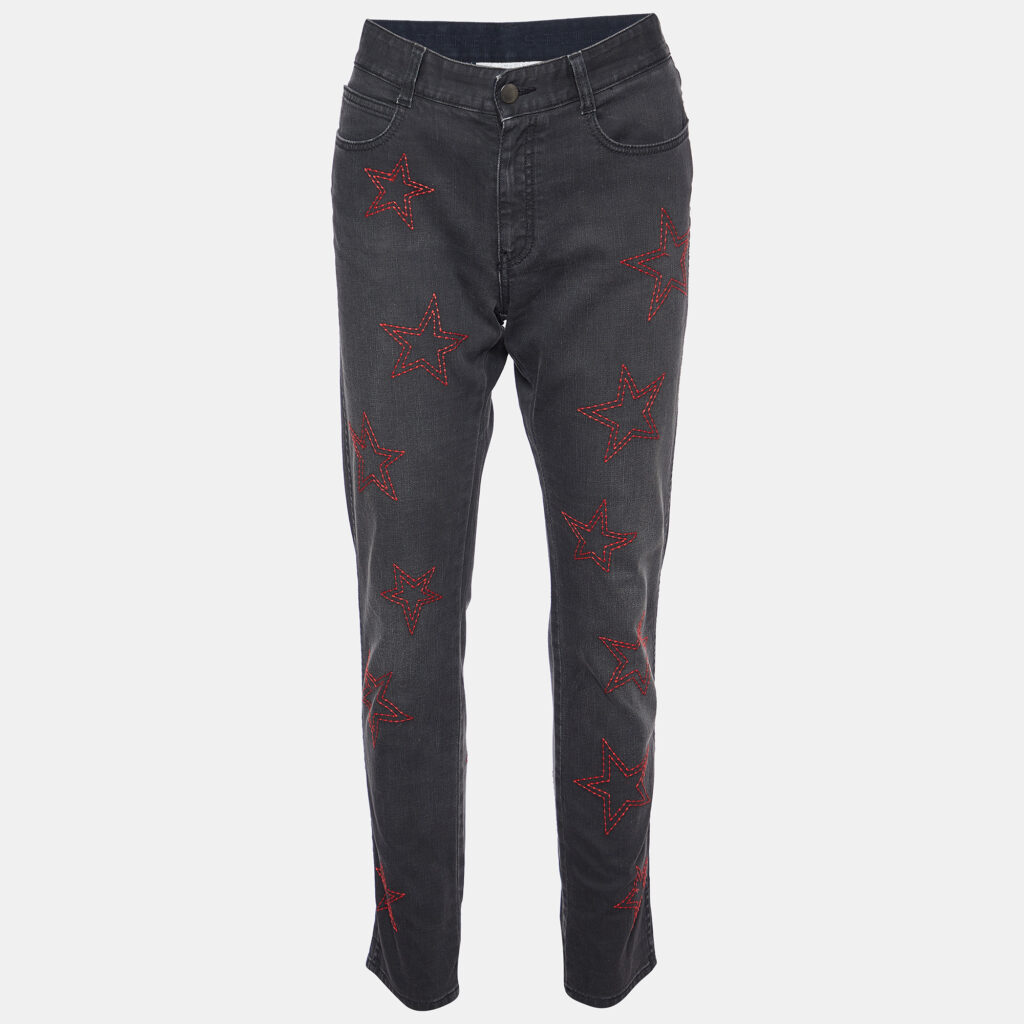 luxury-women-stella-mccartney-used-clothes-p982130-004 Stella McCartney Grey Denim Star Embroidered Slim Fit Jeans M/Waist 32"