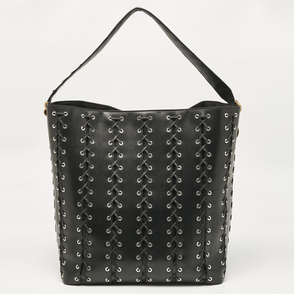 luxury-women-stella-mccartney-used-handbags-p1121303-003 Stella McCartney Black Faux Leather Whipstitch Frayme Shopper Tote