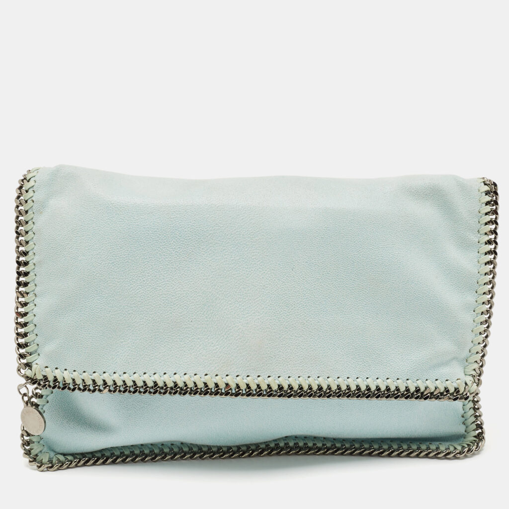 luxury-women-stella-mccartney-used-handbags-p1129401-010 Stella McCartney Mint Green Faux Suede Falabella Foldover Clutch