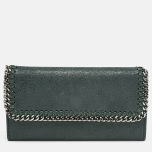 Stella McCartney Dark Green Faux Leather Falabella Flap Continental Wallet