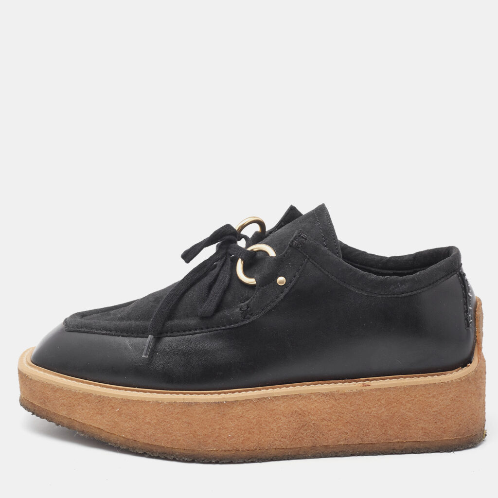 Stella McCartney Black Suede And Faux Leather Lace Up Sneakers Size 36.5