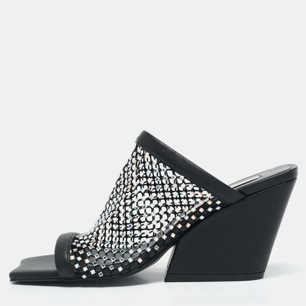 luxury-women-stella-mccartney-used-shoes-p1129965-007 Stella McCartney Black Faux Leather and Mesh Slide Sandals Size 35