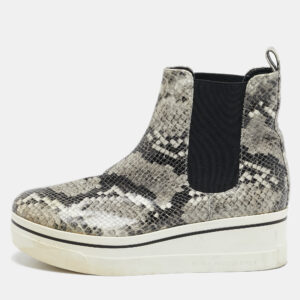 stella mccartney grey/black faux snakeskin leather platform ankle boots size 39