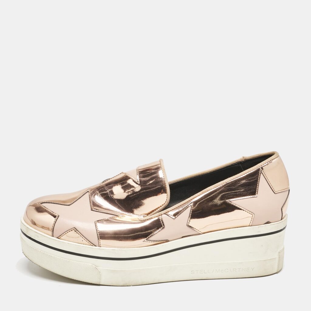 luxury-women-stella-mccartney-used-shoes-p1150082-003 Stella McCartney Rose Gold Faux Leather Elyse Star Slip On Sneakers Size 37