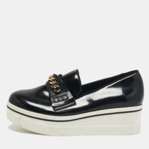 Stella McCartney Black Faux Leather Chain-Link Platform Slip On Sneakers Size 36
