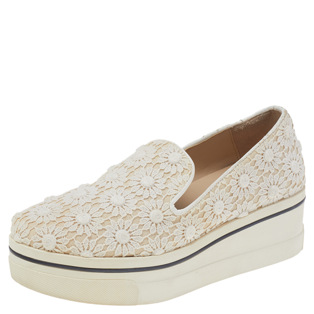 luxury-women-stella-mccartney-used-shoes-p492032-009 Stella McCartney Cream Floral-lace Slip on Sneakers Size 36