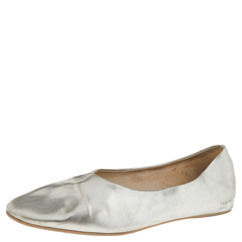 luxury-women-stella-mccartney-used-shoes-p495271-007 Stella McCartney Silver Faux Leather Ballet Flats Size 36