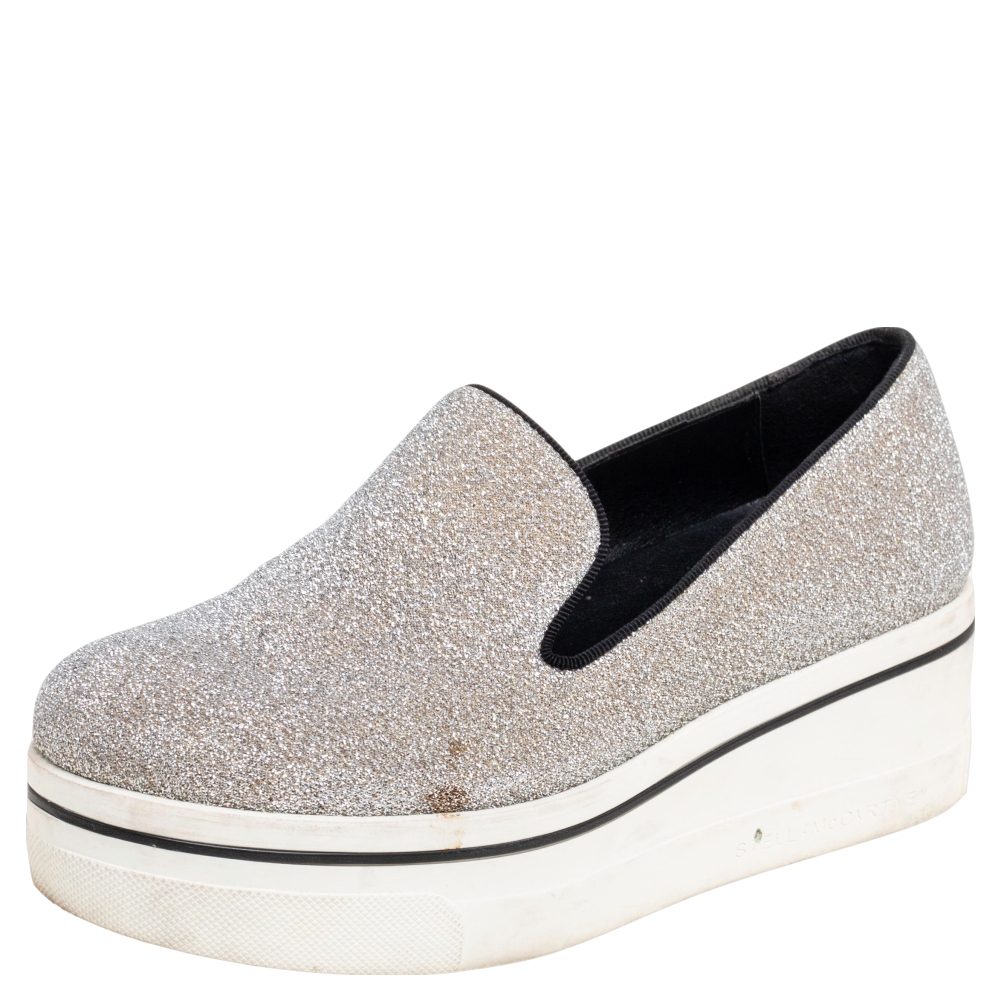 luxury-women-stella-mccartney-used-shoes-p592668-008-2 Stella McCartney Grey Glitter Platform Sneakers Size 35