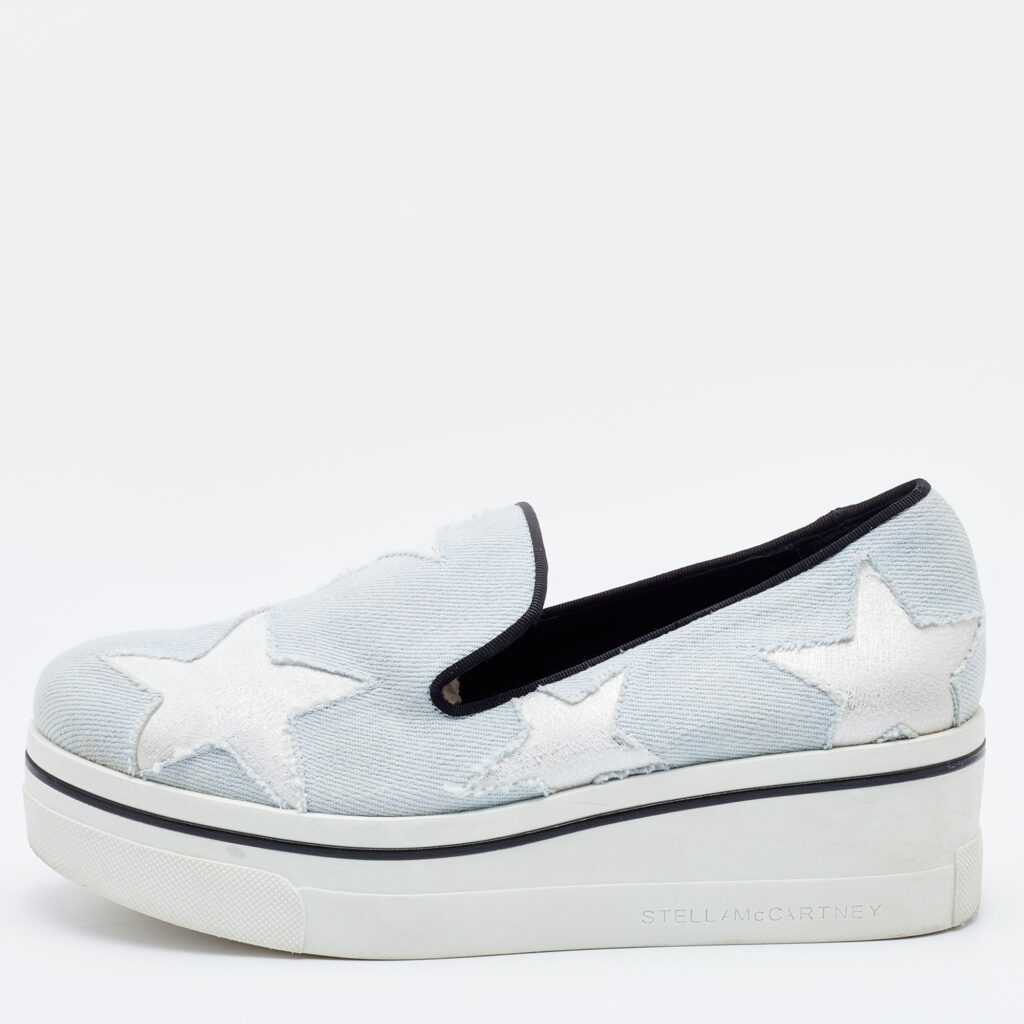 luxury-women-stella-mccartney-used-shoes-p741459-005 Stella McCartney Light Blue Denim Binx Star Platform Sneakers Size 36