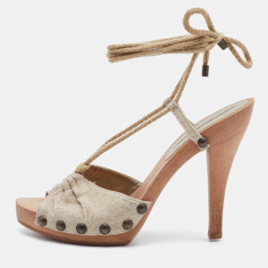 Prada Silver/Brown Leather Strappy Sandals Size 36.5