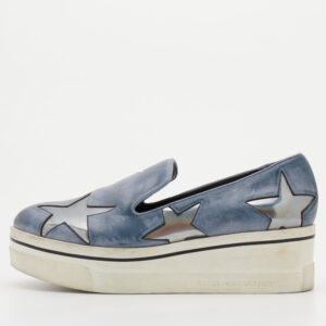 Stella McCartney Blue Two Tone Faux Leather Binx Star Slip On Sneakers Size 37