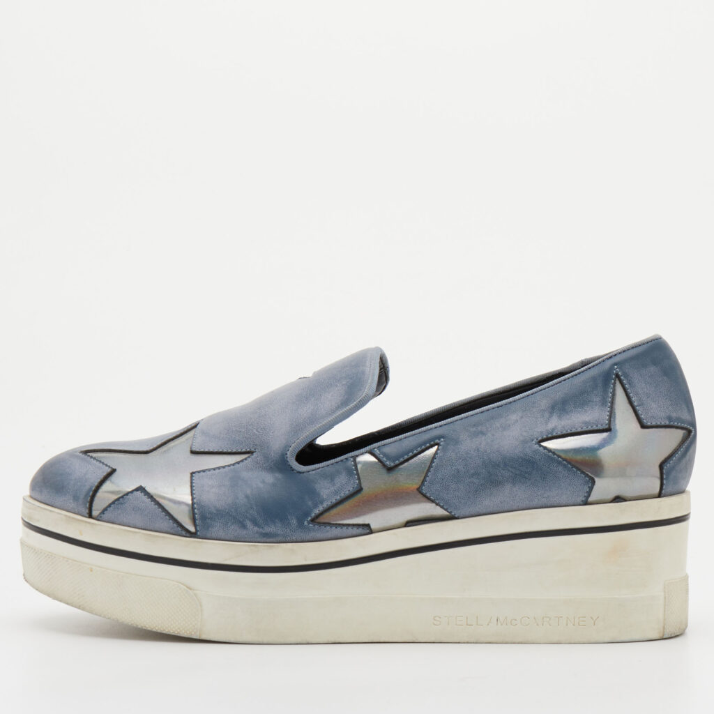 luxury-women-stella-mccartney-used-shoes-p754393-002 Stella McCartney Blue Two Tone Faux Leather Binx Star Slip On Sneakers Size 37