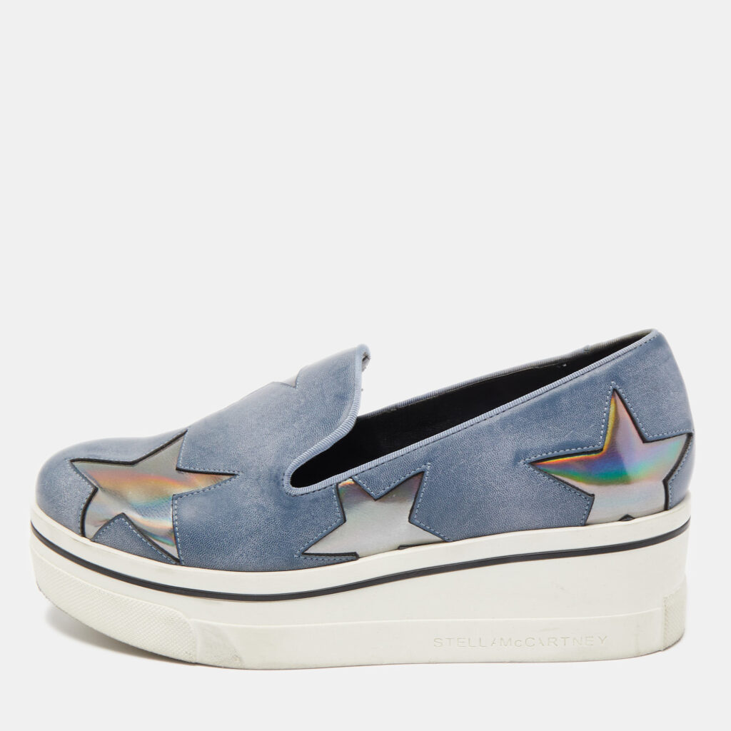 luxury-women-stella-mccartney-used-shoes-p859355-001 Stella McCartney Blue Faux Leather Binx Star Sneakers Size 36