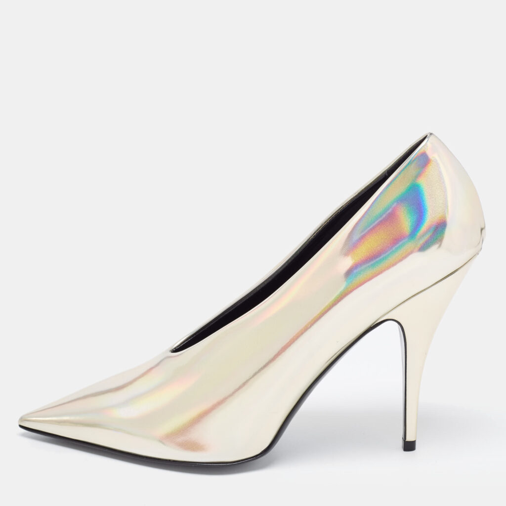 luxury-women-stella-mccartney-used-shoes-p894939-001 Stella McCartney Iridescent Faux Patent Leather V Neck Pointed Toe Pumps Size 40.5