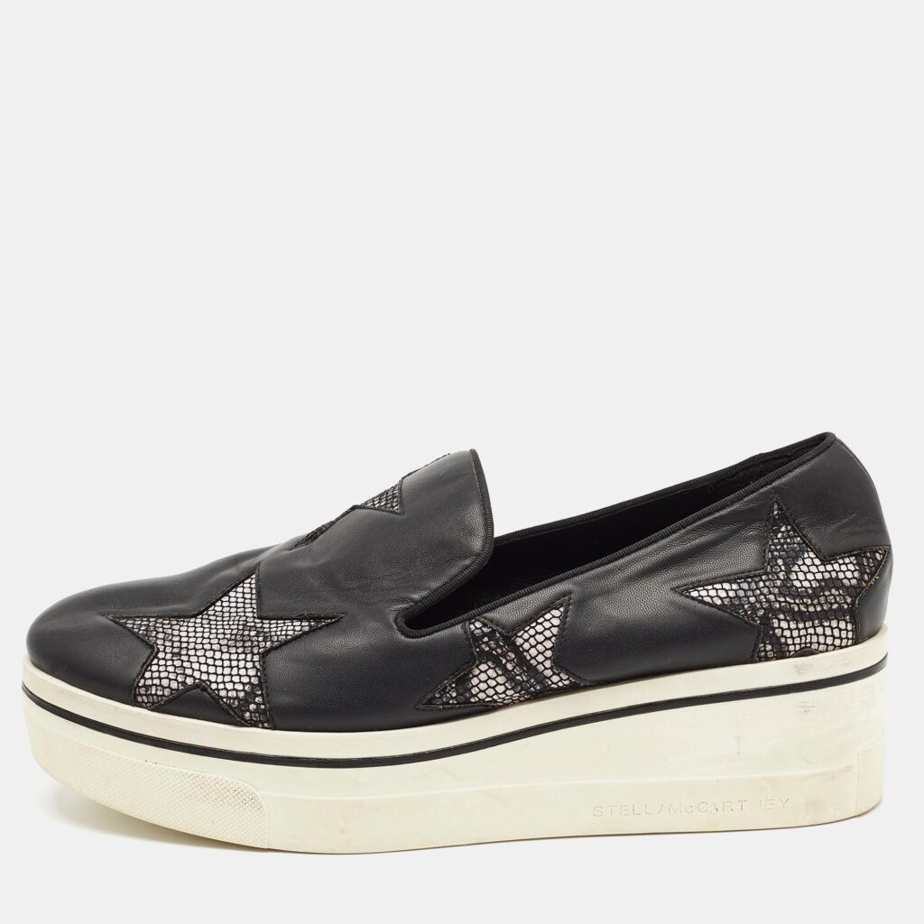 luxury-women-stella-mccartney-used-shoes-p912605-004 Stella McCartney Black Faux Leather Binx Star Sneakers Size 40