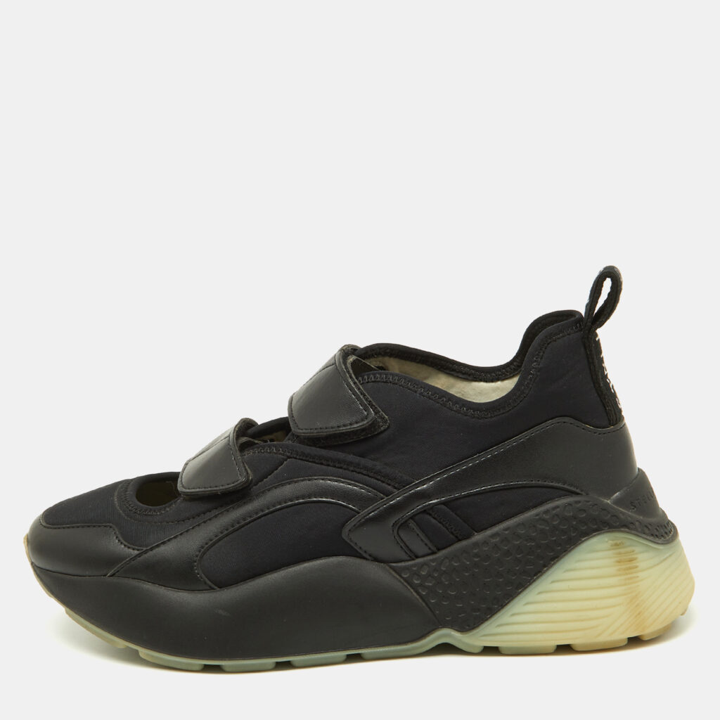 luxury-women-stella-mccartney-used-shoes-p928725-002 Stella McCartney Black Faux Leather and Neoprene Eclypse Sneakers Size 39