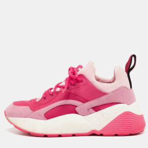 Stella McCartney Pink/Red Nylon and Faux Suede Chunky Sneakers Size 38