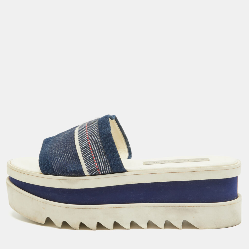 luxury-women-stella-mccartney-used-shoes-p998433-001 Stella McCartney Blue Denim Elyse Platform Slide Sandals Size 39