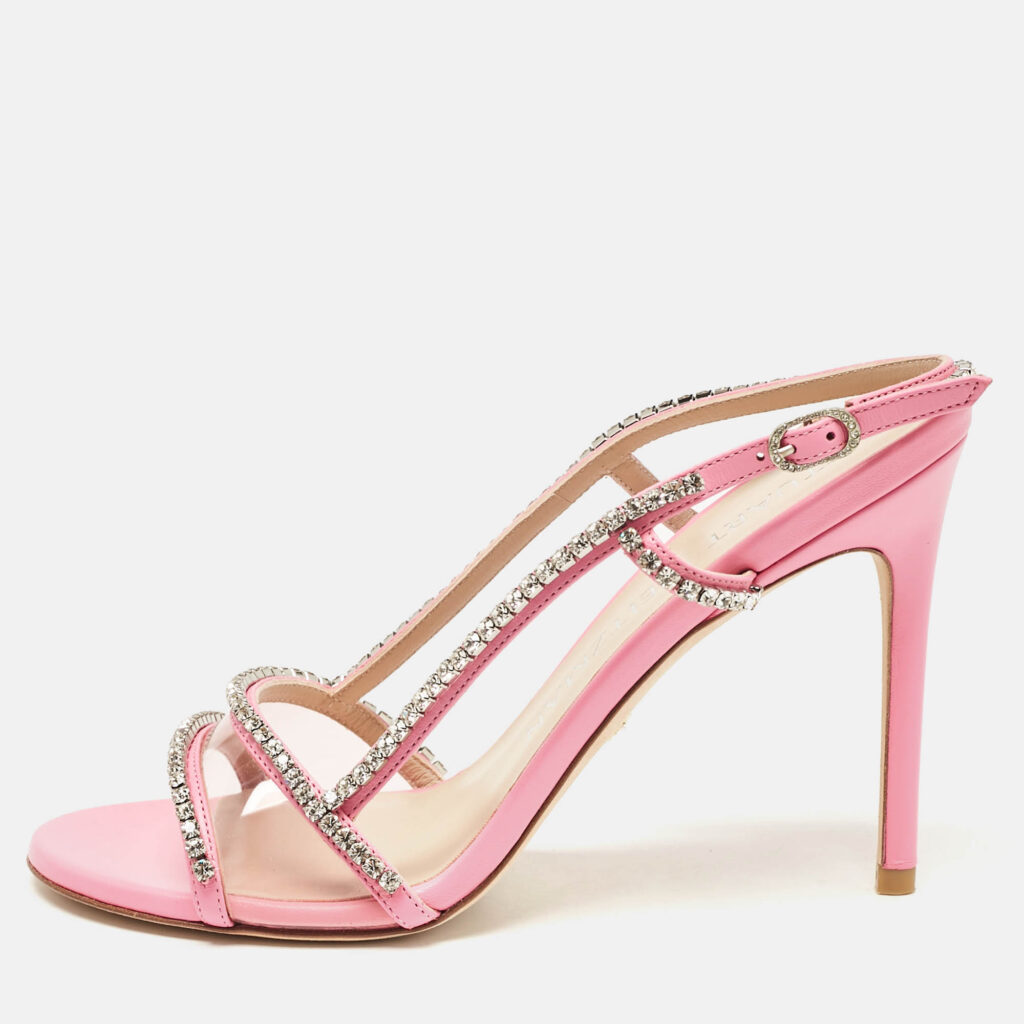luxury-women-stuart-weitzman-new-shoes-p1077548-010 Stuart Weitzman Pink Leather and PVC Mondrian Glam Sandals Size 39