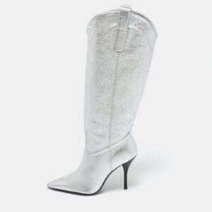 Stuart Weitzman Silver Leather Knee Length Boots Size 36