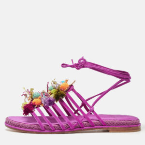 Stuart Weitzman Pink Suede Embellished Lace Up Slide Flats Size 36