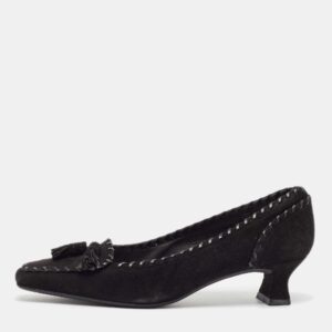 Stuart Weitzman Black Suede Block Heel Pumps Size 37.5