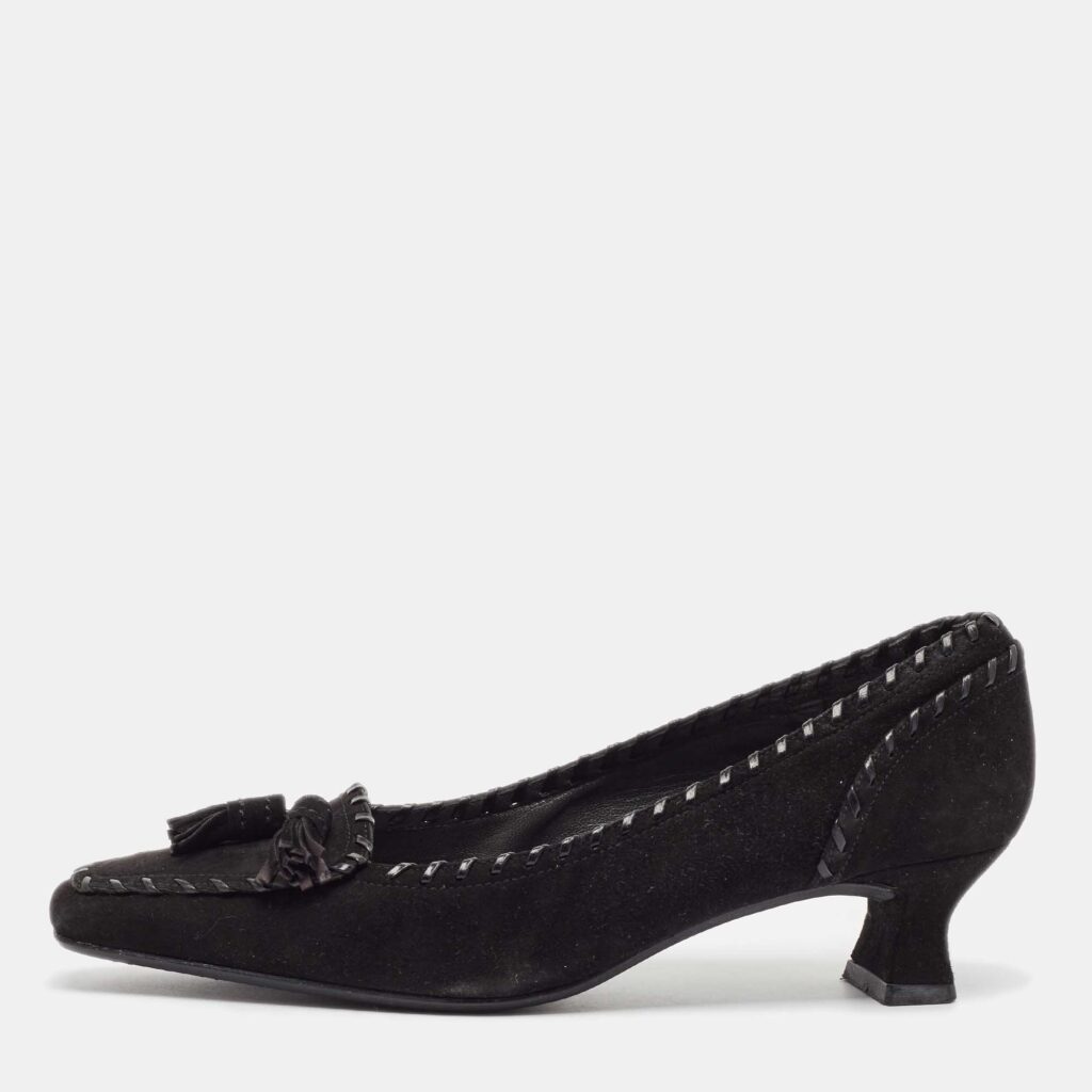 luxury-women-stuart-weitzman-used-shoes-p1032541-003 Stuart Weitzman Black Suede Block Heel Pumps Size 37.5