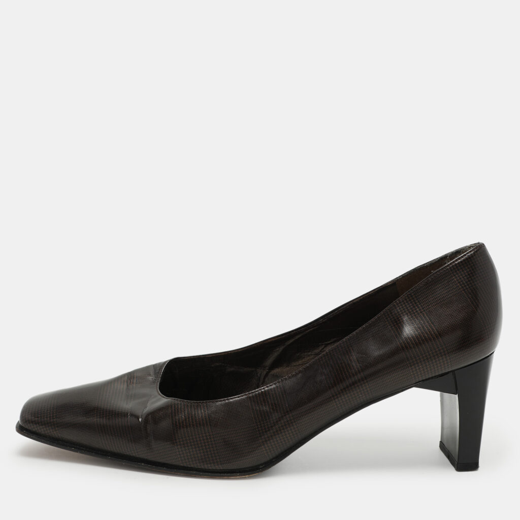 luxury-women-stuart-weitzman-used-shoes-p1055840-007 Stuart Weitzman Brown Textured Print Leather Pumps Size 39.5